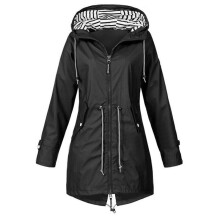 (Black, 5XL) Waterproof Wind Women Jacket Coat Raincoat Ladies Hoodies Outdoor Zipper Outwear