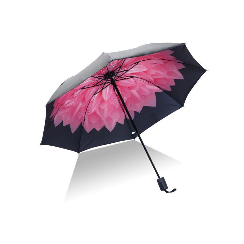 ( Flowers) Antiuv Sun Rain Protection Windproof Flower Parasols Umbrella 3 Folding Red