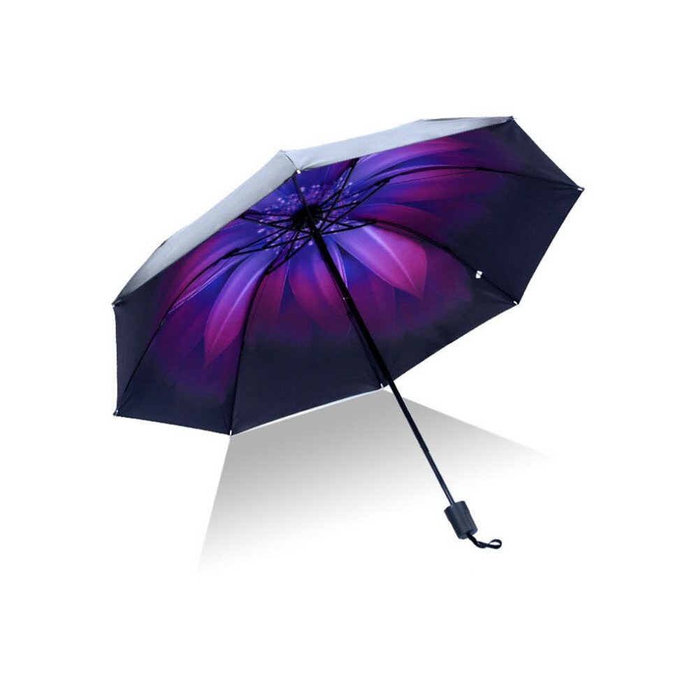(Violet) Antiuv Sun Rain Protection Windproof Flower Parasols Umbrella 3 Folding