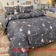 (Gray Snoopy,1.5m x 2.0m )Snoopy bedruckt Wasser waschen Baumwolle Bettwäsche Quilt Cover vier Stück für den Gebrauch Student