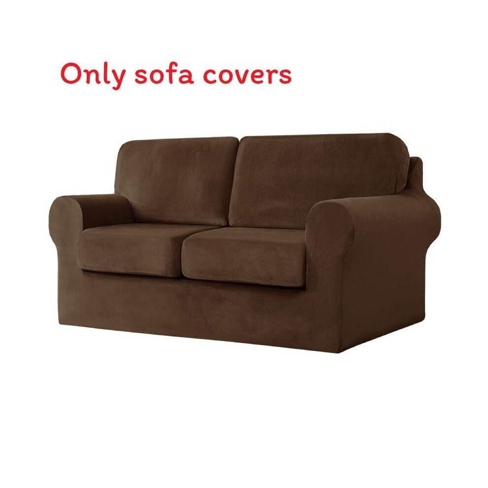 (2 Seater Deep Coffee)Housse de protection pour canapé couleur unie pour un deux canapés trois places maison