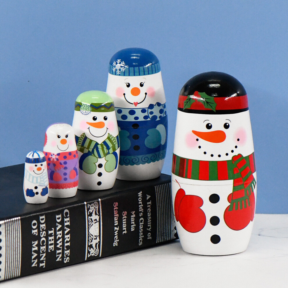 Snowman Wooden Matryoshka Doll Set Cartoon Home Decoration Gifts Christmas Toy