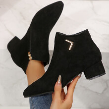 (Black, 39) Versatile Womens Suede Ankle Boots With Classic Design For Spring And Autumn Wear