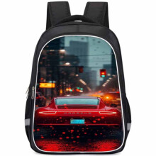 (Style F, Large) Oxford Racing Fabric Car Backpack For Elementary School Boys Girls And