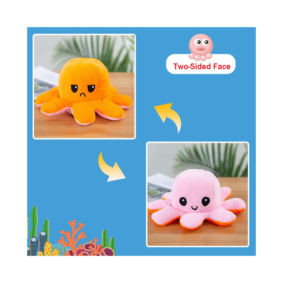 (+, 30Cm/11.8In) Flip Doublesided 203040Cm Reversible Octopus Plush Toy Marine Doll Stuffed Pink/Orange