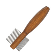 Pet Grooming Comb For Dogs And Cats, Double-Row Wooden Handle, Detangling And Cleaning, Removes Loose Hair