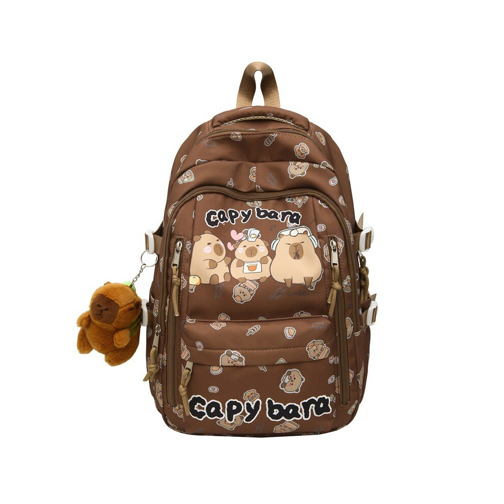 (Brown) Cartoon Pattern Capybara Backpack Large Capacity Shoulders Gift Bag Children
