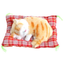 (2#)Pluche knuffeldier schattige slapende kat druk simulatie geluid dier kinderen cadeaupukje
