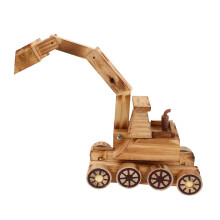 Wooden Excavator Model Truck Toy Digger - Movable Construction Vehicle Khaki