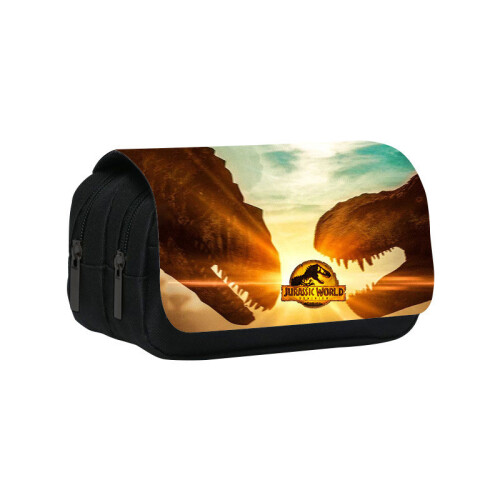 (11) World Jurassic Dinosaur Pattern Double Layer Student Stationery Storage Bag