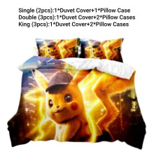 (Style F,Double(200*200cm))Pikachu beddengoed set enkel, dubbel, kingsize dekbedovertrek, kussenslopen, cartoon, kind, fans