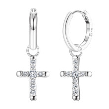 925 Sterling Silver Cross Earrings Unisex CZ Cross Dangle Huggie Hoop Lightweight Iced Out 18K Gold Or Silver Finish