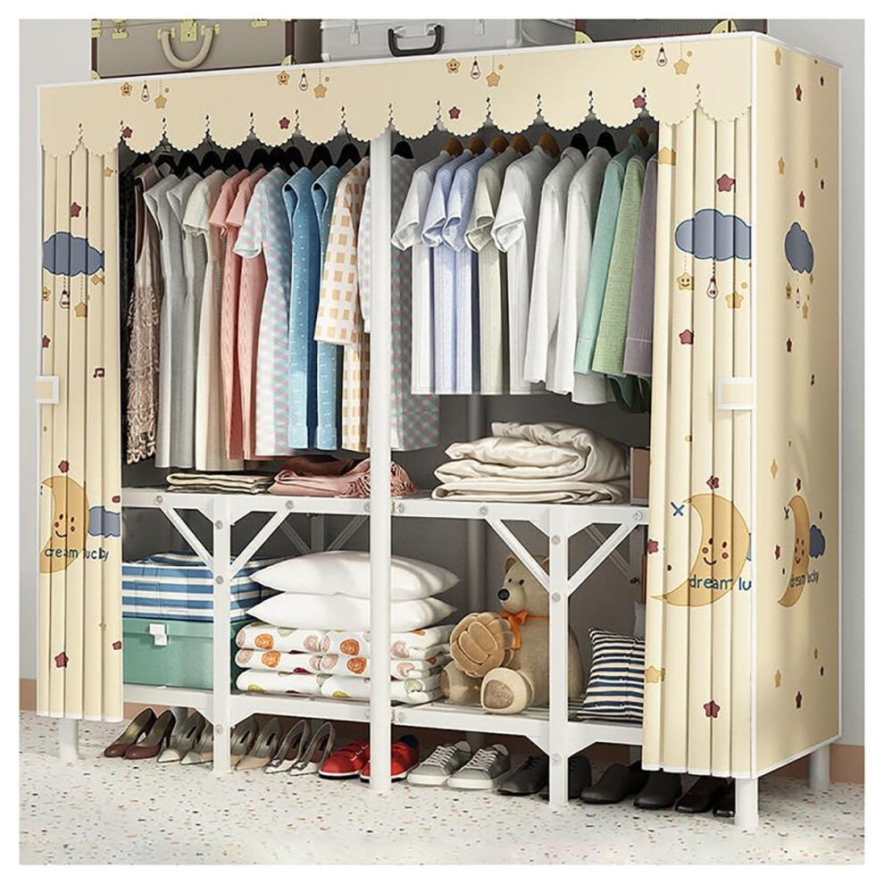 Fabric Covered Bedroom Wardrobe With Non-Woven Cover, Metal Frame And Hanging Rods, Portable Closet Organizer-image-OPC-PJG95PC-NEW