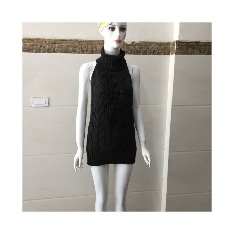 (Black,L)Pull sexy dos nu femme pull sans manches col roulé pull cadeau robe