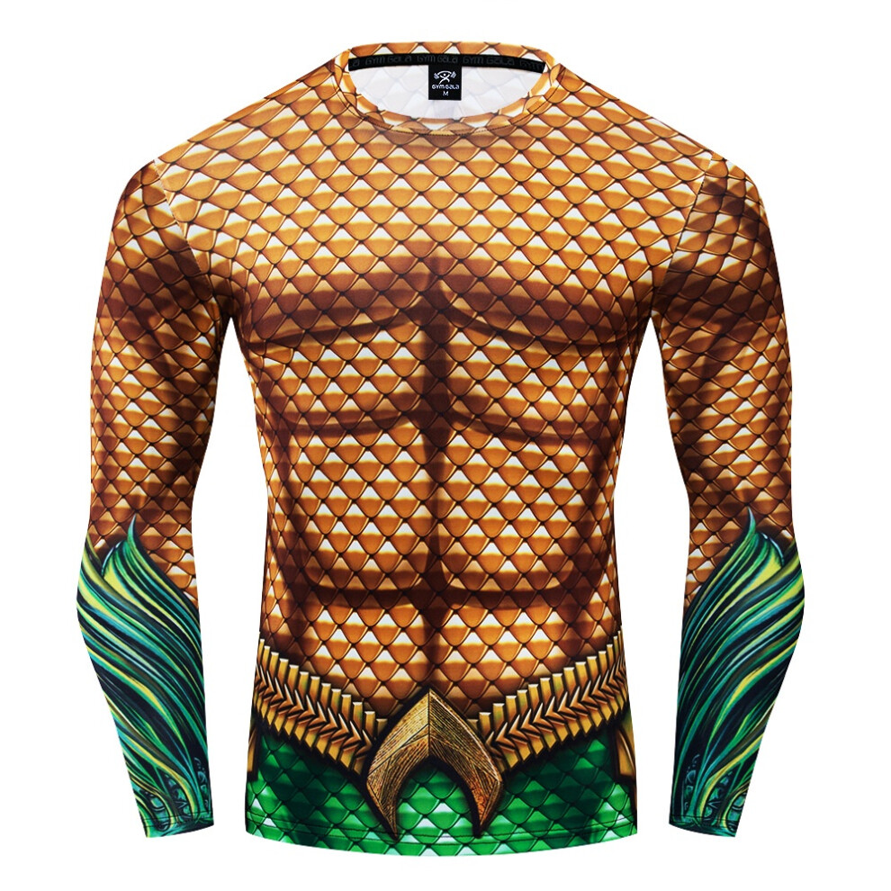 (Gold-Long Sleeve,M)Collant Gym Homme Sport Compression Tshirt Aquaman 3D Tops Imprimé