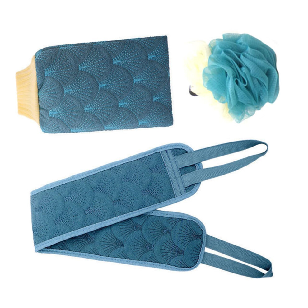 3-Piece Bath Towel Set With Cleaning Brush, Exfoliating Glove, Luffa Body Towel, Polyester