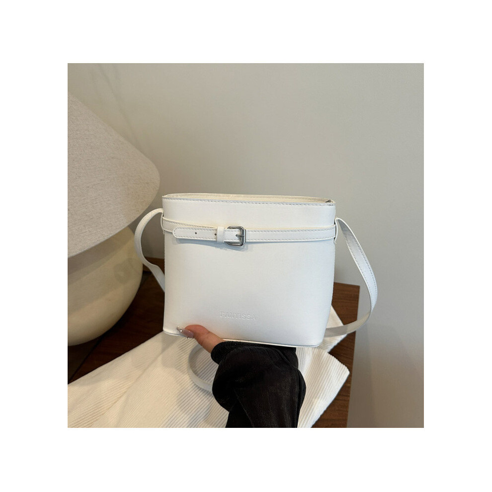 (White)Bolso Cubo De Agua De Moda Con Color Liso Y Hebilla Cuadrada DecoracióN Diaria Para-image