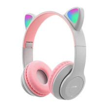 (grey) Children Kids Boys Girls Headphones Foldable Wireless Bluetooth Headset LED Lights Cute Cat Ear Gaming Earphone