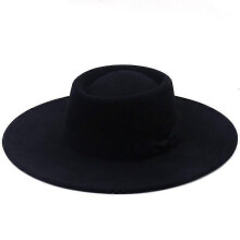 (black) Lebanghui Hats For Men & Women Woolen Felt Bowler Hat With Bowknot Flat Top Style Wide Brim Lightweight Retro Classic