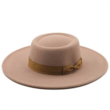 (Khaki2) Lebanghui Hats For Men & Women Woolen Felt Bowler Hat With Bowknot Flat Top Style Wide Brim Lightweight Retro Classic