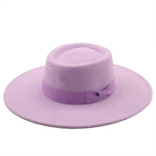 (purple) Lebanghui Hats For Men & Women Woolen Felt Bowler Hat With Bowknot Flat Top Style Wide Brim Lightweight Retro Classic