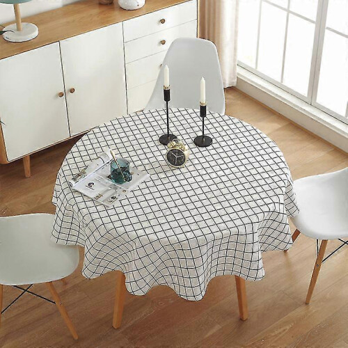 (White) 59 inches 150cm diameter polycotton round tablecloth 2
