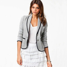 (S, Grey) Lebanghui Women Short Blazer Suit Jacket Formal Work Cardigan Coat