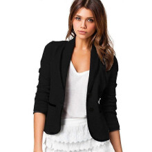 (L, Black) Lebanghui Women Short Blazer Suit Jacket Formal Work Cardigan Coat