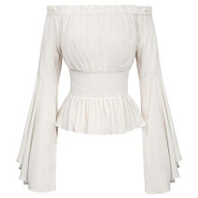 (M, White) Women's Renaissance Vintage Shirt Tops Medieval Victoria Off Shoulder Long Sleeve Shirt Pirate Cosplay Costume Dress Up