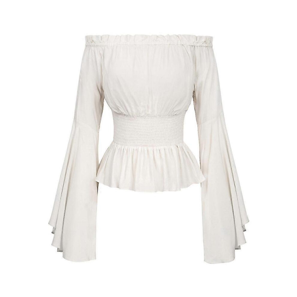 (M,White)Women's Renaissance Vintage Shirt Tops Medieval Victoria Off Shoulder Long Sleeve Shirt Pirate Cosplay Costume Dress Up