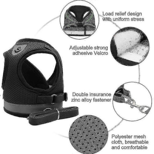 (S, Black) Lebanghui Cat Harness, Cat Harness Escape Proof 1