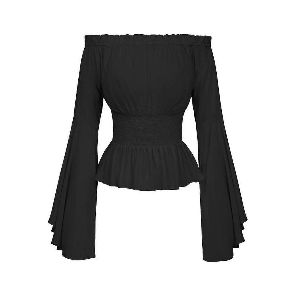 (L,black)Women's Renaissance Vintage Shirt Tops Medieval Victoria Off Shoulder Long Sleeve Shirt Pirate Cosplay Costume Dress Up