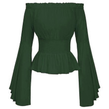 (M, green) Women's Renaissance Vintage Shirt Tops Medieval Victoria Off Shoulder Long Sleeve Shirt Pirate Cosplay Costume Dress Up