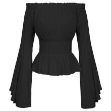 (2XL, black) Women's Renaissance Vintage Shirt Tops Medieval Victoria Off Shoulder Long Sleeve Shirt Pirate Cosplay Costume Dress Up