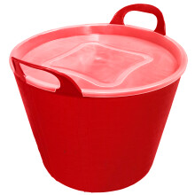 FlexiTub with Handles 42 Litres Garden Tub Plastic Storage Container for Home, Washing, Garden Waste and DIY Projects with Lid - Red