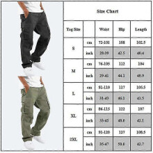(M, Khaki) Lebanghui Men Solid Multi Pockets Combat Cargo Pants Casual Baggy Work Straight Trousers