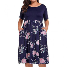 (2XL, blue) Womens Summer Dresses Casual Short Sleeve Tiered Smocked Floral Boho Flowy A Line Beach Sundress Vacation Maxi Dress Pockets