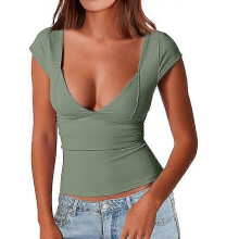 (S, green) Trendy Queen Womens Sexy Diepe V-hals Backless Tops