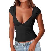 (XL, black) Trendy Queen Womens Sexy Diepe V-hals Backless Tops