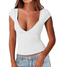 (XL, white) Trendy Queen Womens Sexy Diepe V-hals Backless Tops