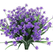 (Purple) 8 Bundles Outdoor Artificial Fake Flowers Shrubs Uv Resistant Plants, Faux Plastic Greenery