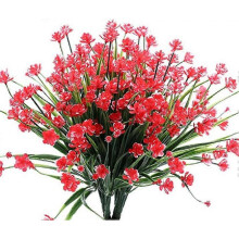 (Red) 8 Bundles Outdoor Artificial Fake Flowers Shrubs Uv Resistant Plants, Faux Plastic Greenery