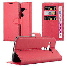 (CARMINE RED) HTC U12 PLUS Case - Protective Case with Card Slots and Stand Function