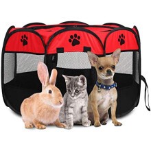 Puppy Playpen Foldable Indoor Outdoor Pet Pen 81 x 45 CM For Dogs Cats Rabbits Guinea Pigs Red