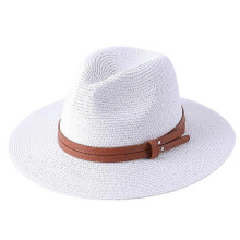 (59cm, white01) Lebanghui 56-58-59-60CM New Natural Panama Soft Shaped Straw Hat Summer Women/Men Wide Brim Beach Sun Cap UV Protection Fedora Hat