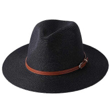 (56-58cm, Black02) Lebanghui 56-58-59-60CM New Natural Panama Soft Shaped Straw Hat Summer Women/Men Wide Brim Beach Sun Cap UV Protection Fedora Hat