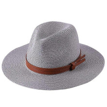(60cm, grey01) Lebanghui 56-58-59-60CM New Natural Panama Soft Shaped Straw Hat Summer Women/Men Wide Brim Beach Sun Cap UV Protection Fedora Hat
