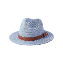 (60cm, sky blue01) Lebanghui 56-58-59-60CM New Natural Panama Soft Shaped Straw Hat Summer Women/Men Wide Brim Beach Sun Cap UV Protection Fedora Hat
