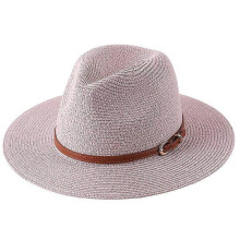 (56-58cm, pink02) Lebanghui 56-58-59-60CM New Natural Panama Soft Shaped Straw Hat Summer Women/Men Wide Brim Beach Sun Cap UV Protection Fedora Hat