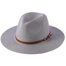 (60cm, grey02) Lebanghui 56-58-59-60CM New Natural Panama Soft Shaped Straw Hat Summer Women/Men Wide Brim Beach Sun Cap UV Protection Fedora Hat